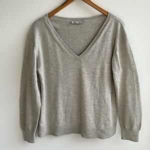 Everlane Boxy V-Neck Sweater 100% Cotton Light Grey SzM